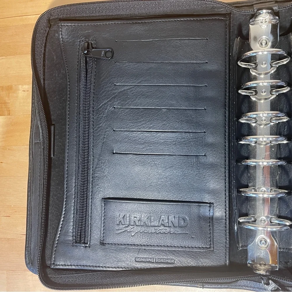 Kirkland Signature Genuine Leather Zip Binder Planner Organizer Portfolio Black